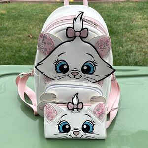 Disney Marie Backpack - Pink and White w/ Matching Wallet (lightly used)